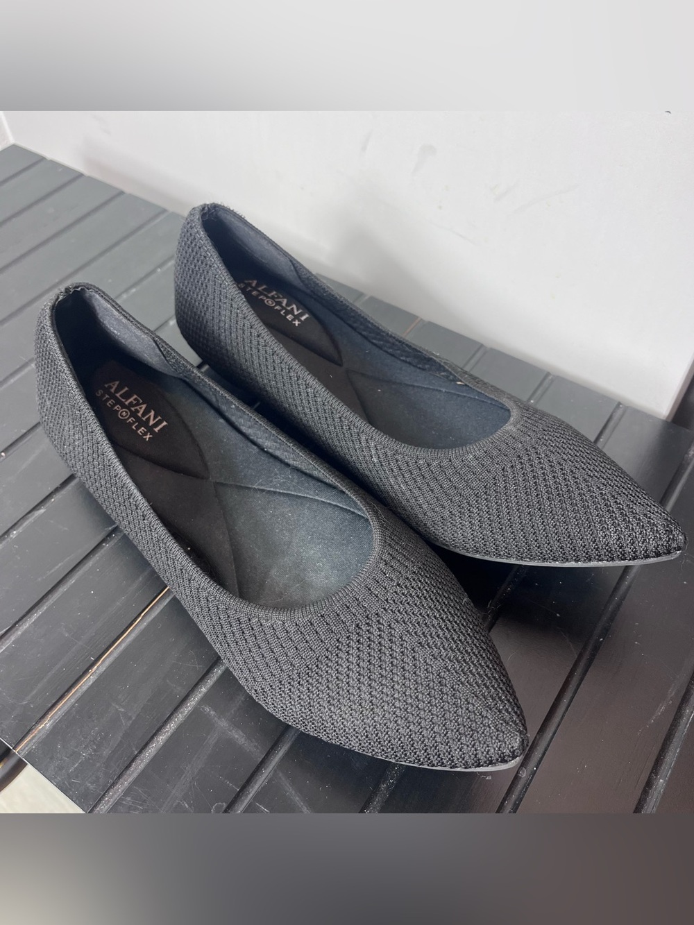 Alfani Step 'N Flex Poppy Pointed-Toe Knit Ballet Flats Black Size 9